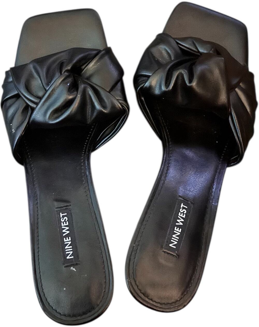 Nine West Women's KNOT Faux Leather Slip On Pumps, 3" Heel, Black, Size 8